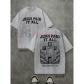 Retro Washed T-Shirt Double Sided Printed 'JESUS PAID IT ALL' Letter & Cross Pattern