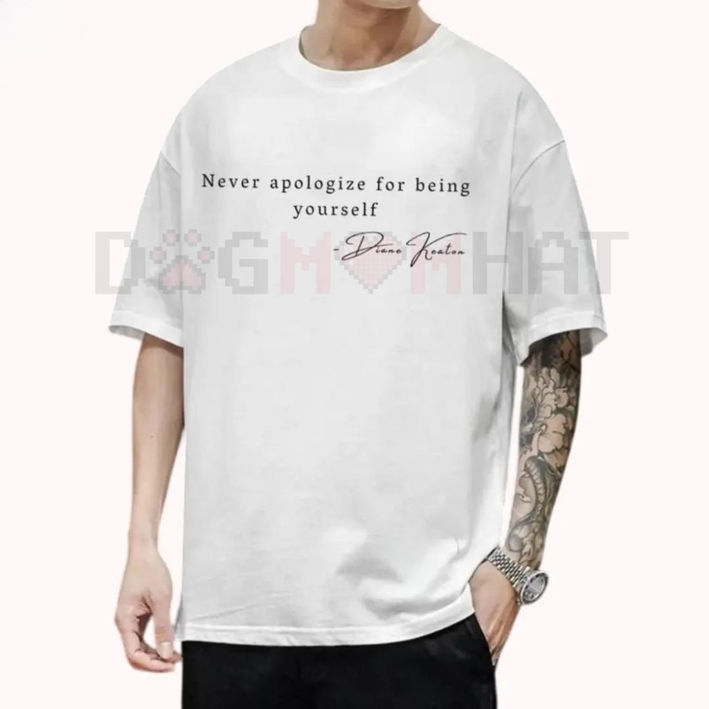 Diane Keaton Vintage Fedora T-Shirt – Classic Hollywood Style & "Never Apologize" Graphic Tee