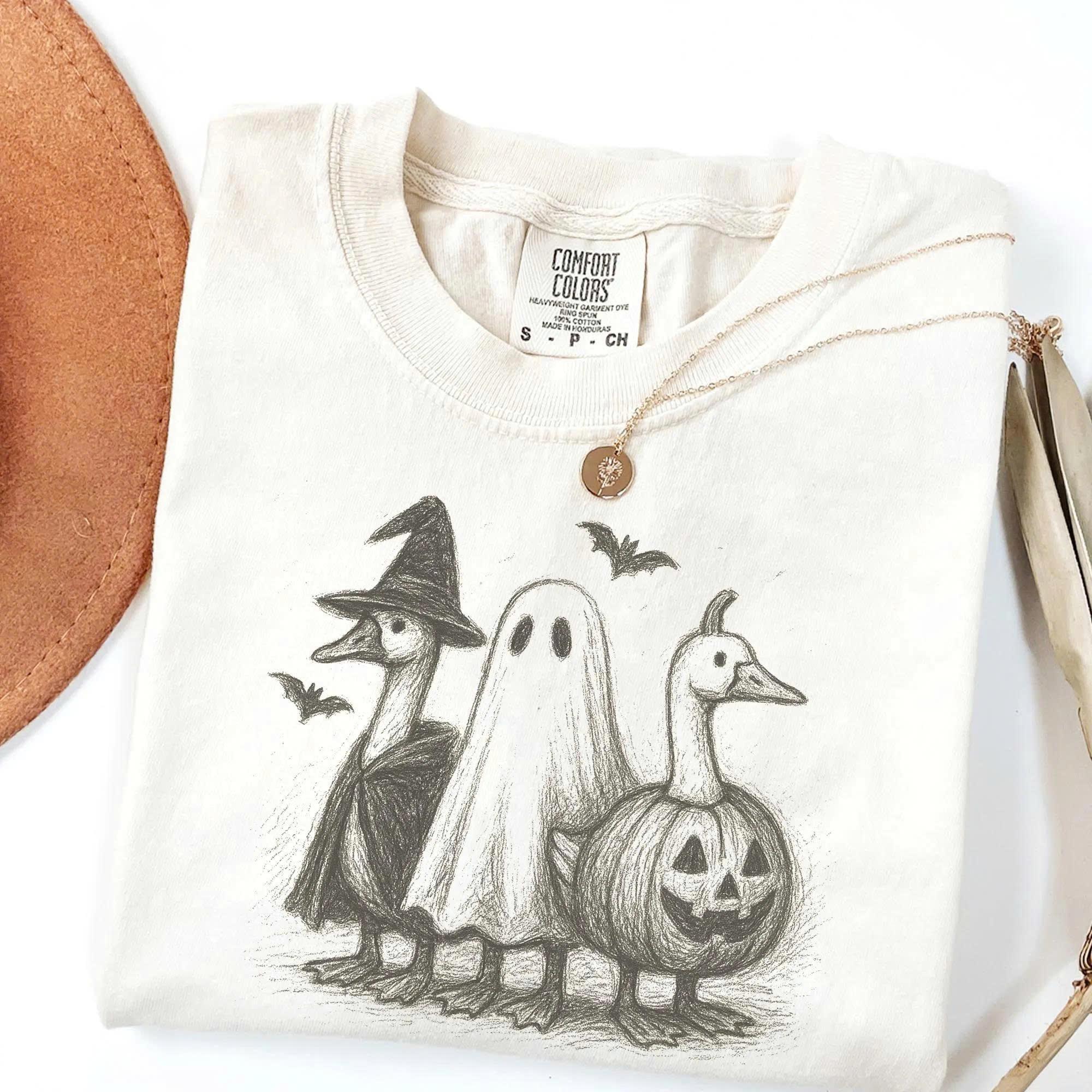 Comfort Colors Goose Halloween Shirt - Funny Ghost & Pumpkin Tee