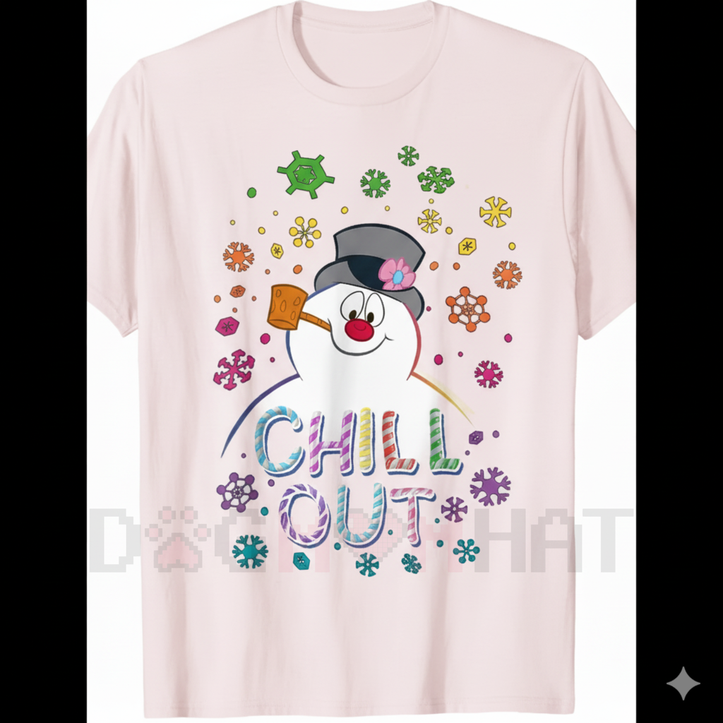 Women's Black Frosty The Snowman "CHILL OUT" T-Shirt – Vintage Snowman Graphic Summer Tee