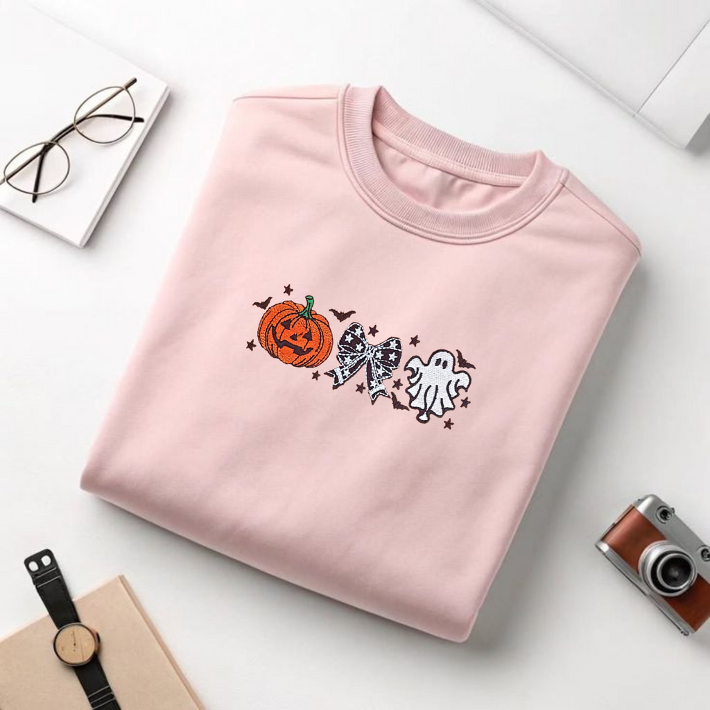 Cutesy Spooky Bows Embroidered T-Shirt – Cute Halloween Tee