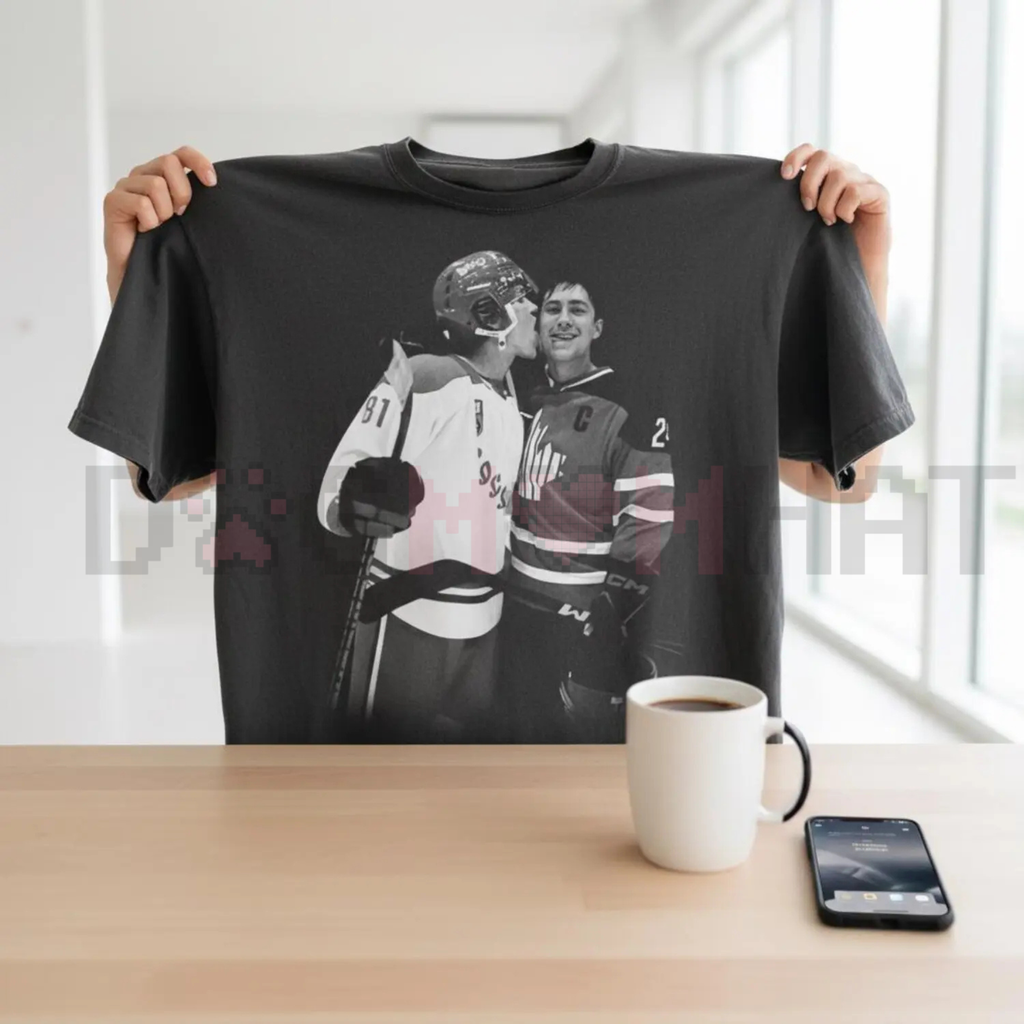 Vintage Black and White Hockey Kiss T-Shirt