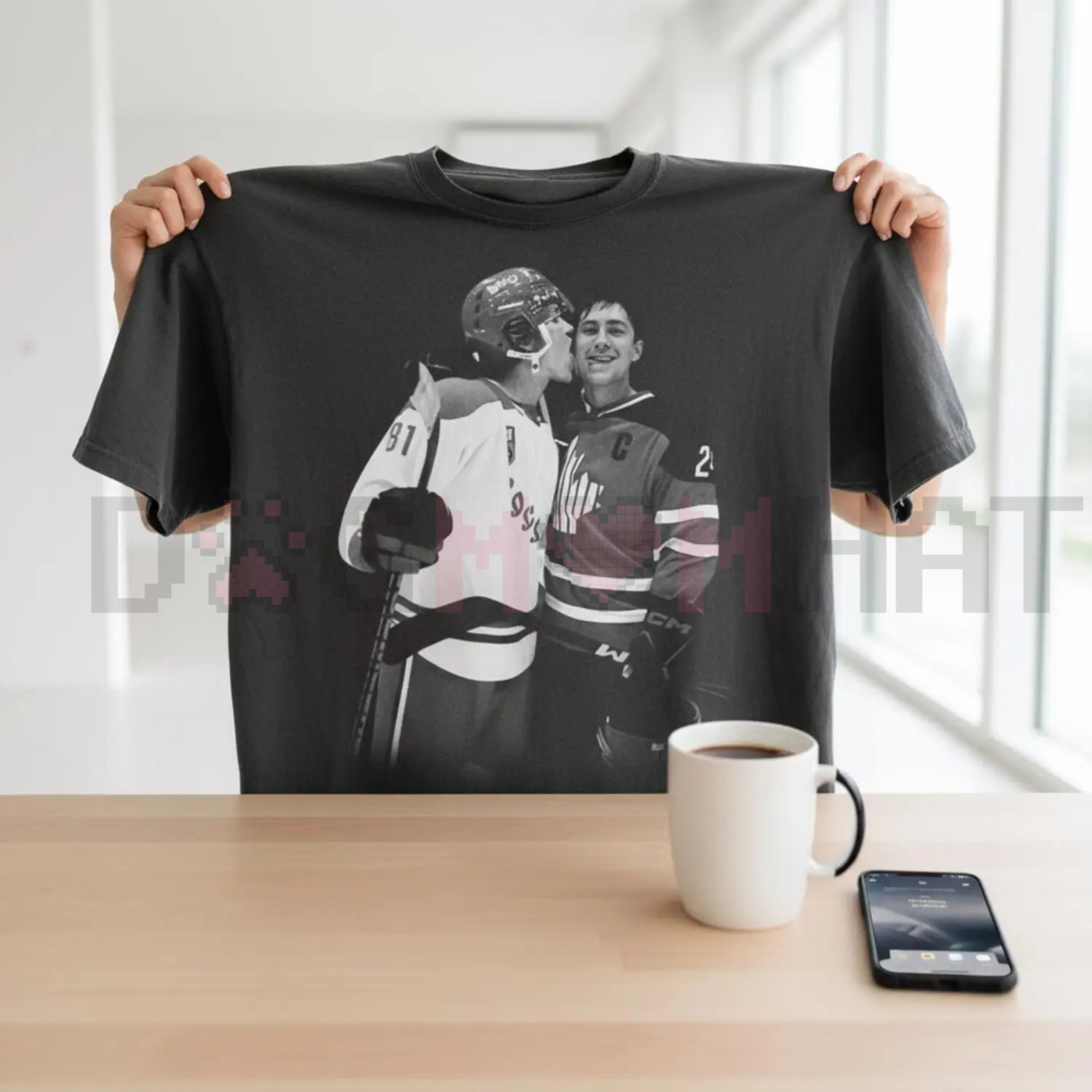 Vintage Black and White Hockey Kiss T-Shirt