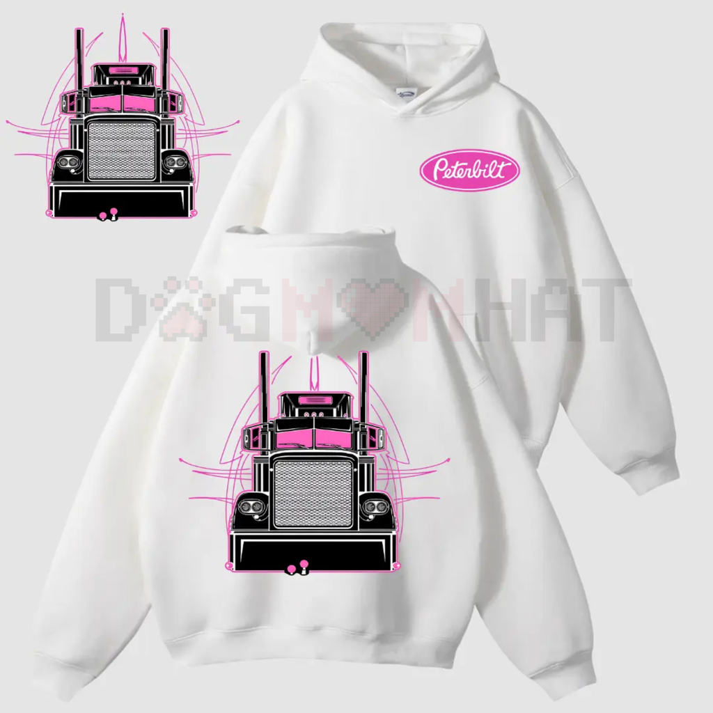 Peterbilt Pink Semi Truck 2side Hoodie – Vintage Orange Linework Semi Graphic