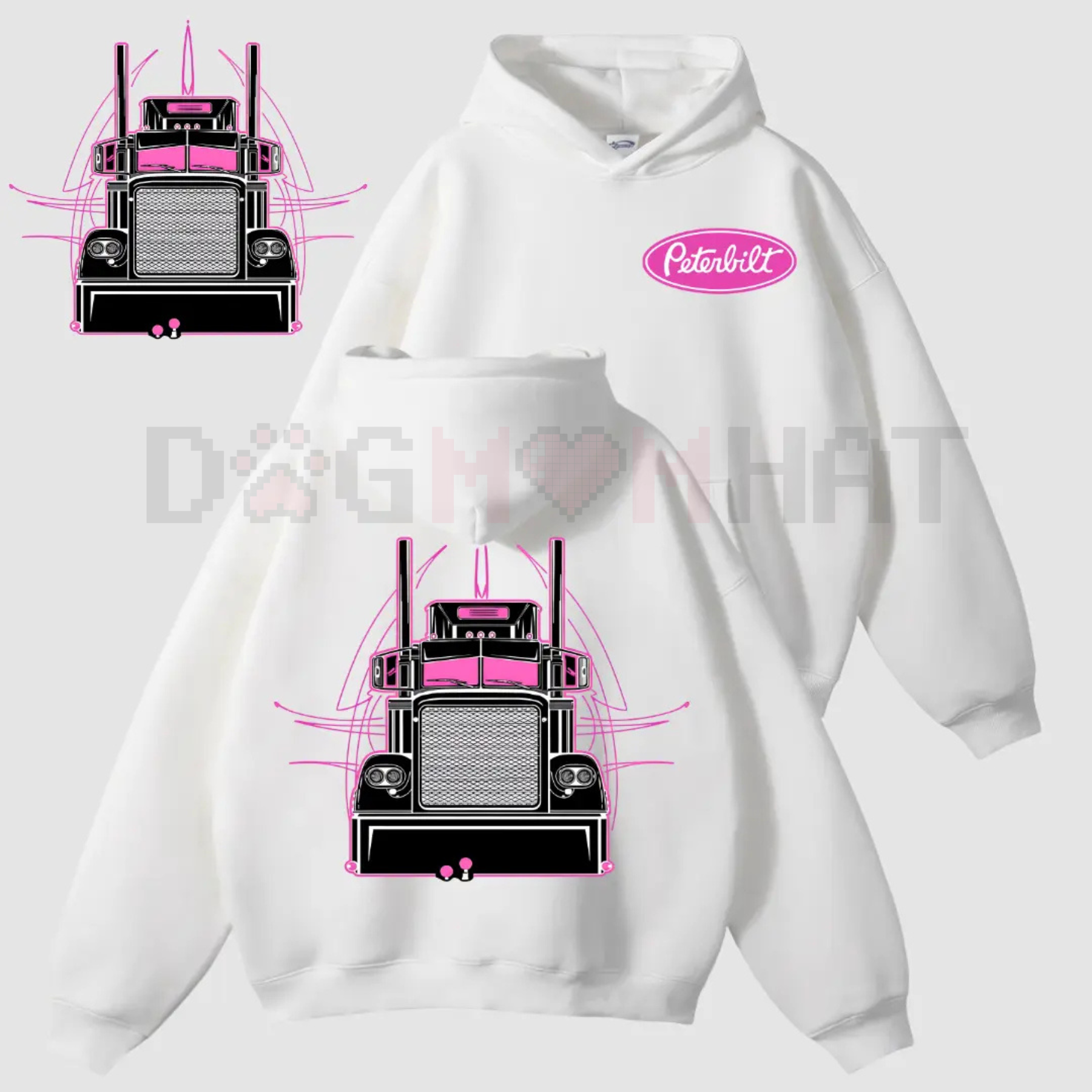 Peterbilt Pink Semi Truck 2side Hoodie – Vintage Orange Linework Semi Graphic