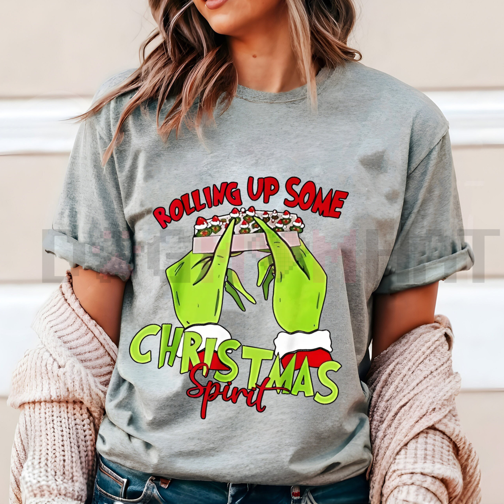 Christmas Spirit Grinch Hands Rolling Joint T-Shirt