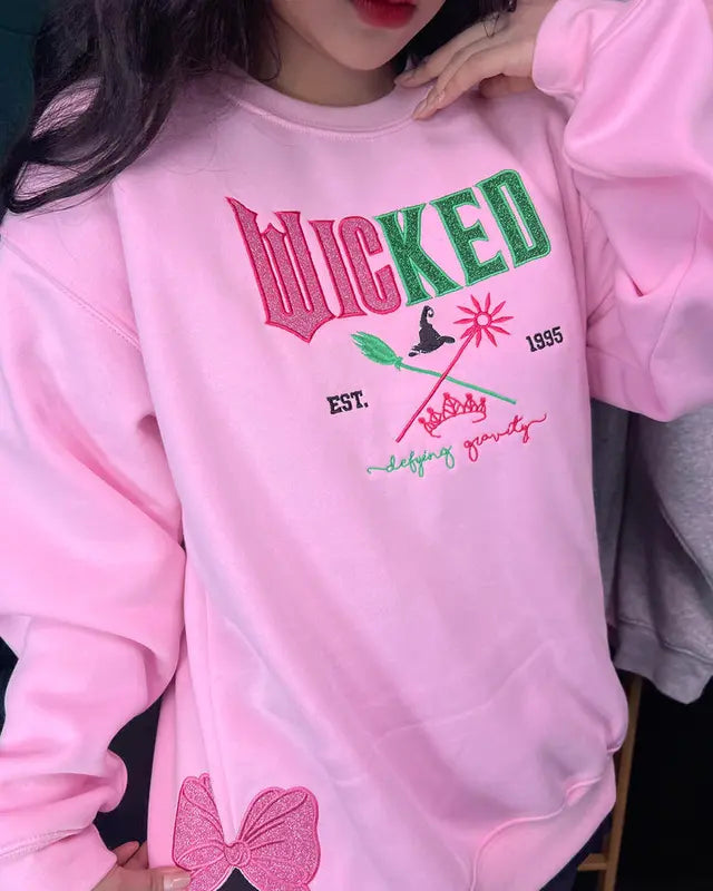 Wicked Embroidered Sweatshirt – KMH Defy Gravity Applique Glinda Good Witch | Wizard of Oz Halloween Gift for Her