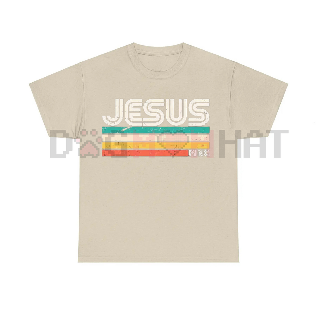 Vintage "Jesus King" T-Shirt – Classic Christian Cotton Menswear Tee, Retro Religious Graphic Shirt