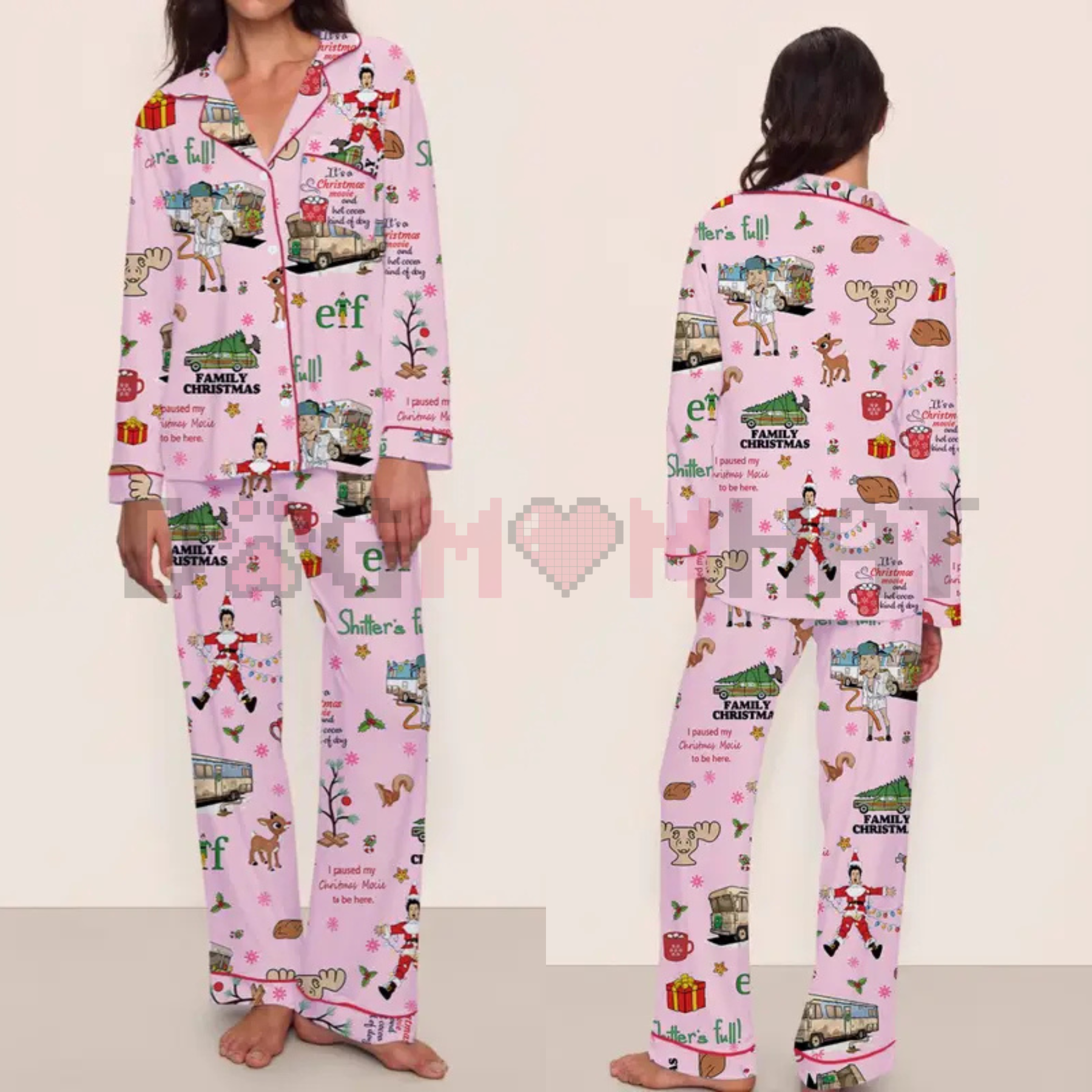 Women's Elegant Christmas Pajama Set – Long Sleeve Top & Pants, Comfortable Home Wear, Cute Holiday Gift Idea