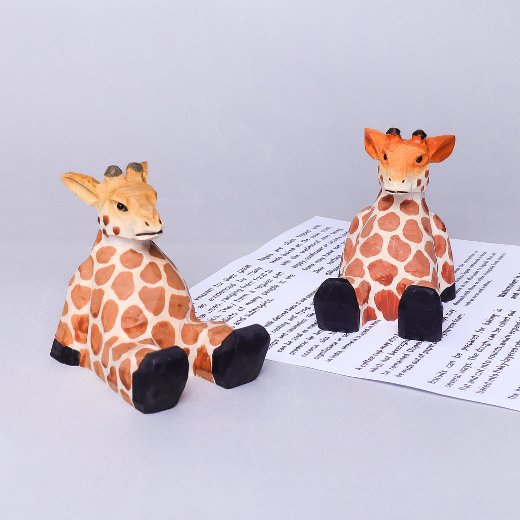 Handmade Wood-Carved Giraffe Cellphone Stand