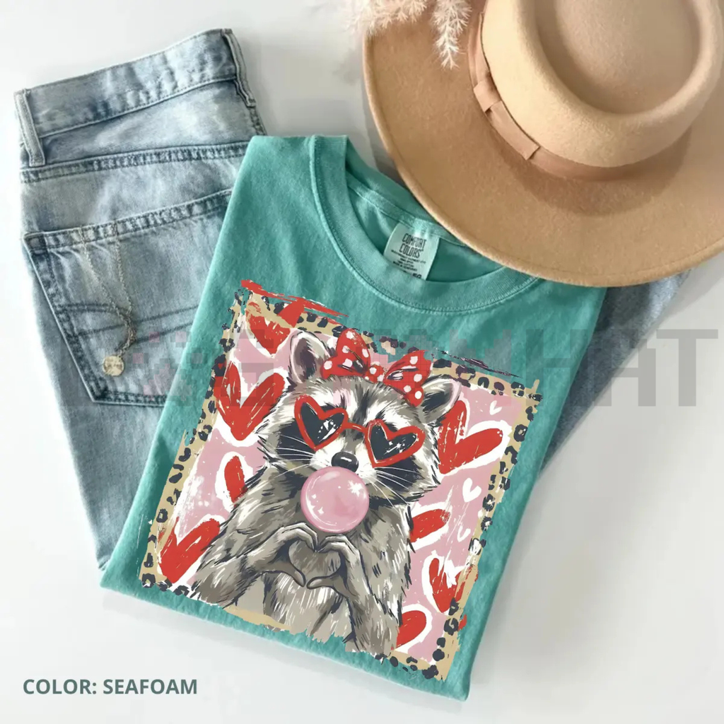 Wild Love Raccoon Tee – Leopard Print Heart Trash Panda Shirt