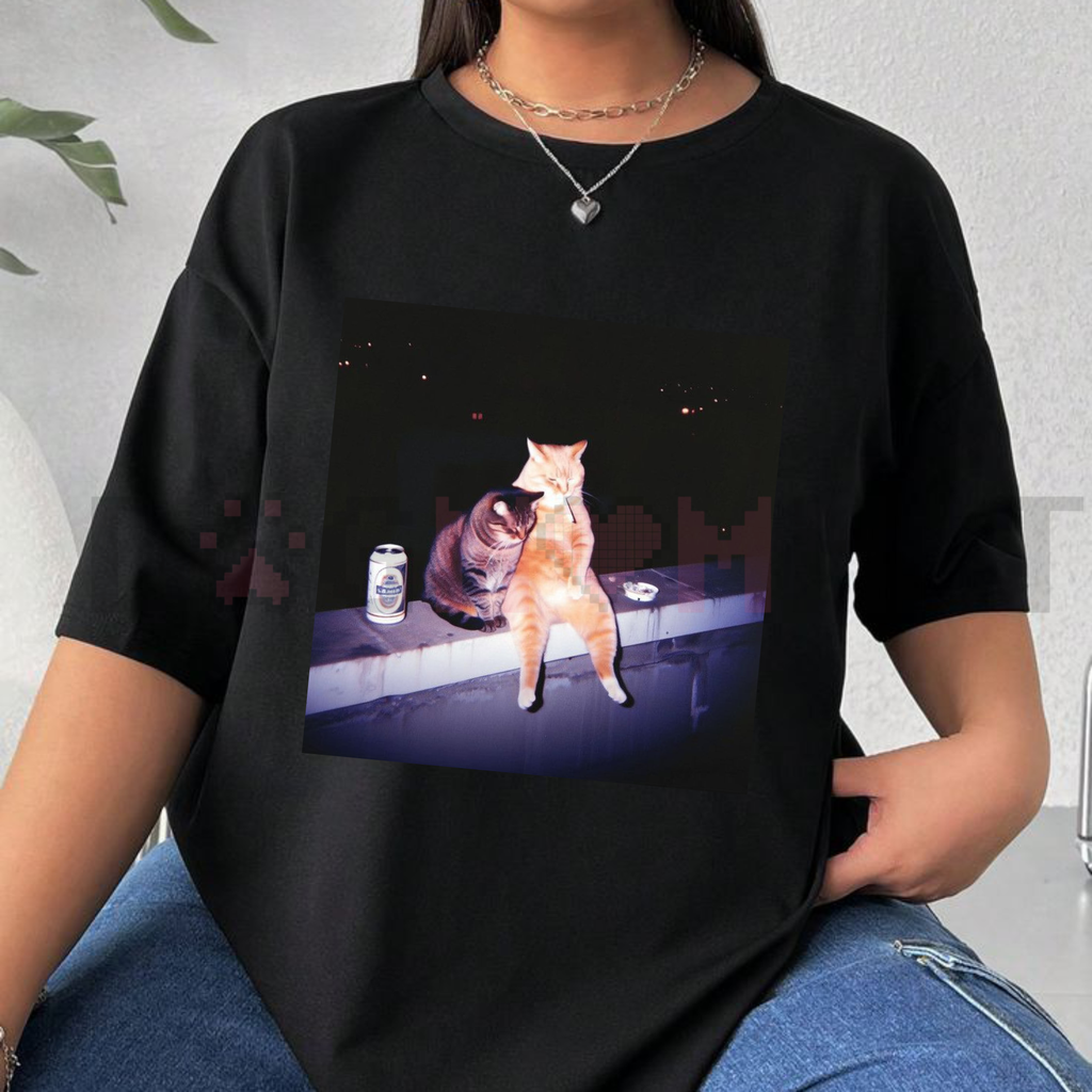 Cat Smoking Graphic Tee – Ironic Animal Humor Shirt