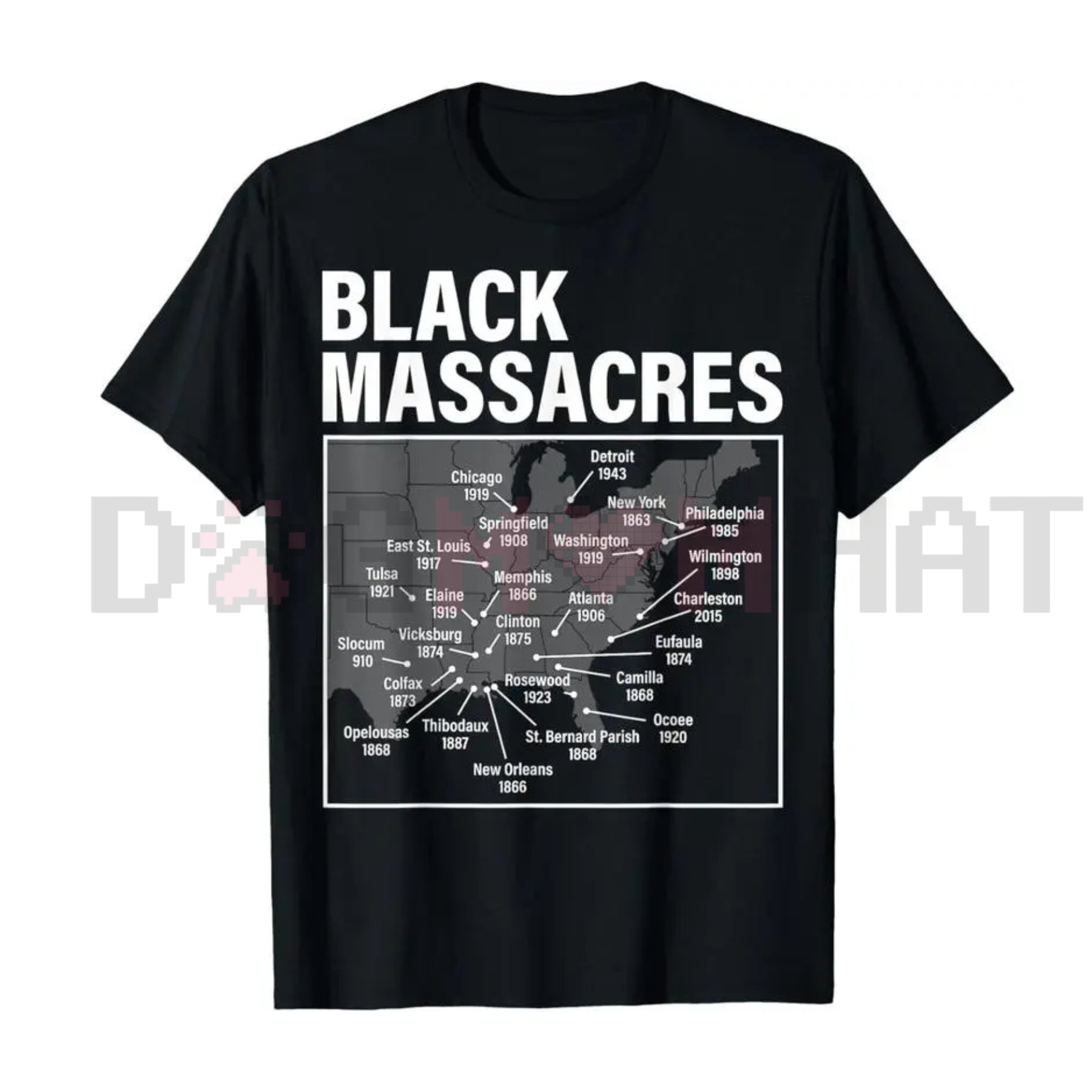Black Massacres History Map T-Shirt