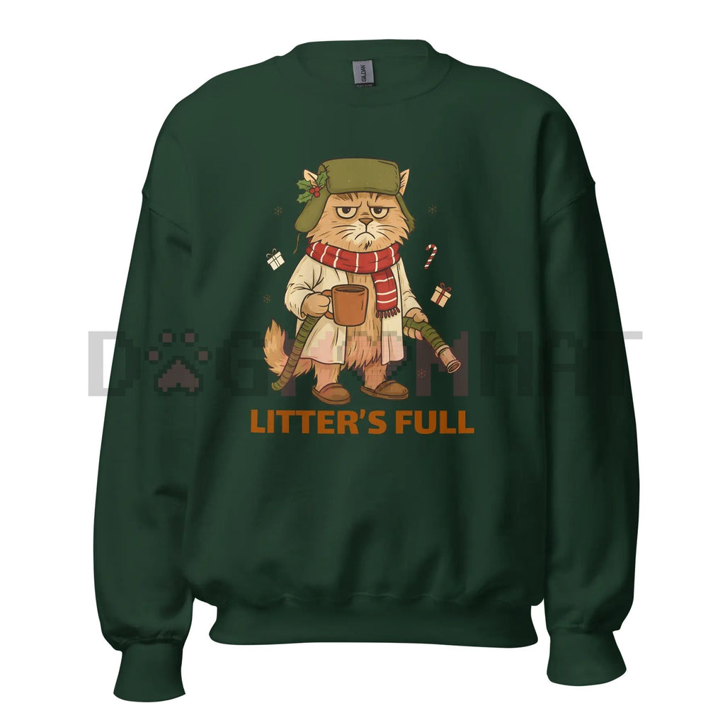 Funny Cat Lover 'Litter's Full' Unisex Crewneck Sweatshirt – Relatable Pet Owner Slogan