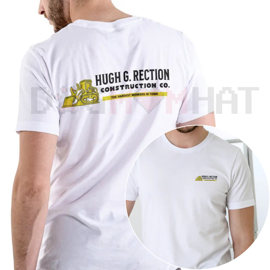 Hugh G. Rection Construction Co. Funny T-Shirt – Adult Humor Logo Design Tee