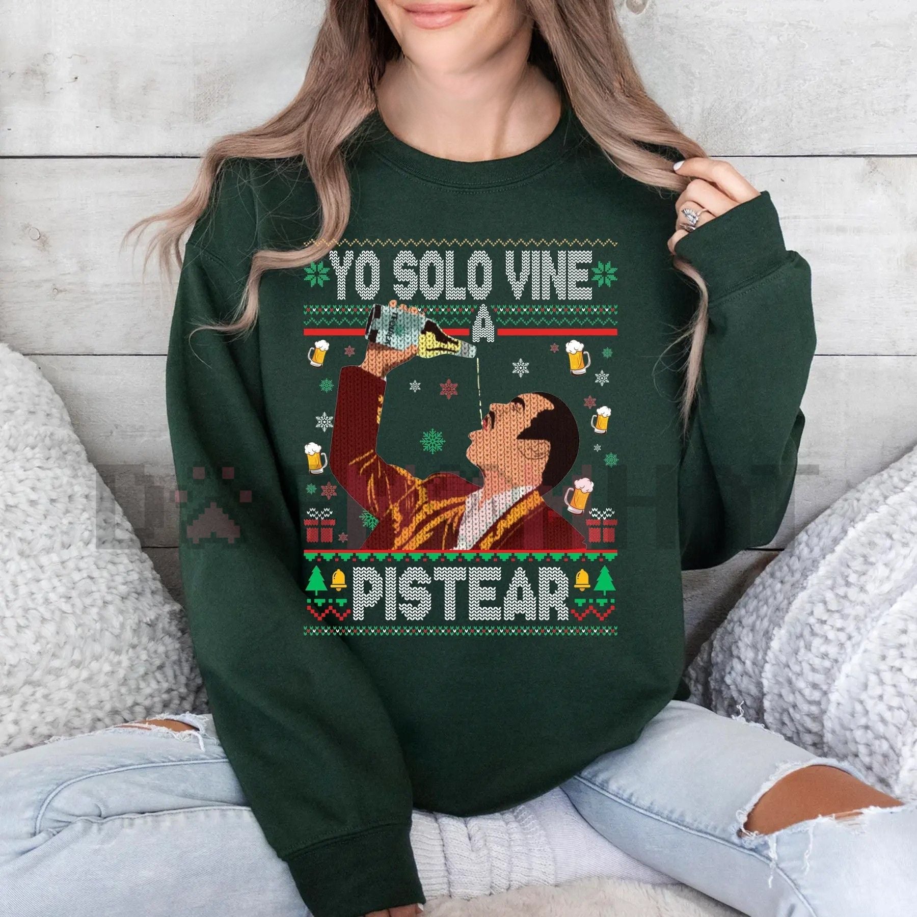 "Yo Solo Vine a Pistear" Mexico Ugly Christmas Sweater – Funny Spanglish Fiesta Holiday Pullover