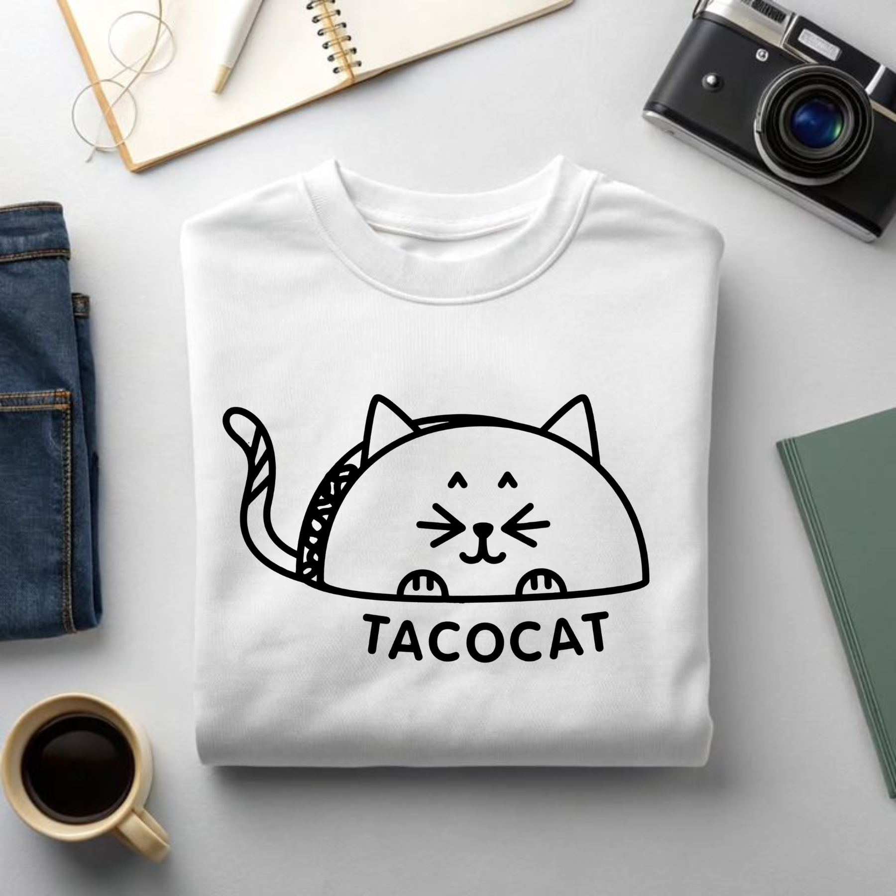 Tacocat Cute Palindrome Shirt – Funny Cat & Taco Graphic Tee for Cat Lovers