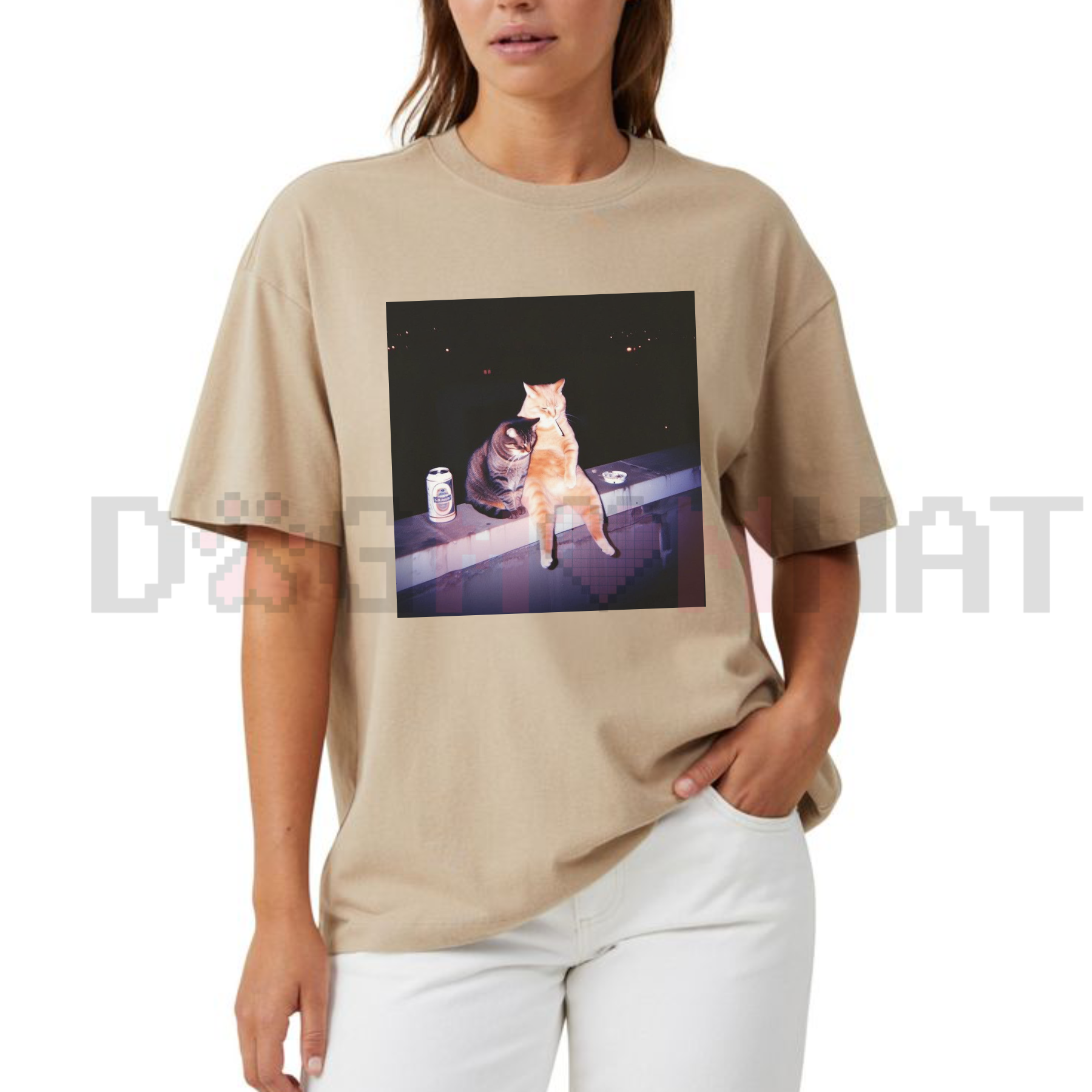 Cat Smoking Graphic Tee – Ironic Animal Humor Shirt