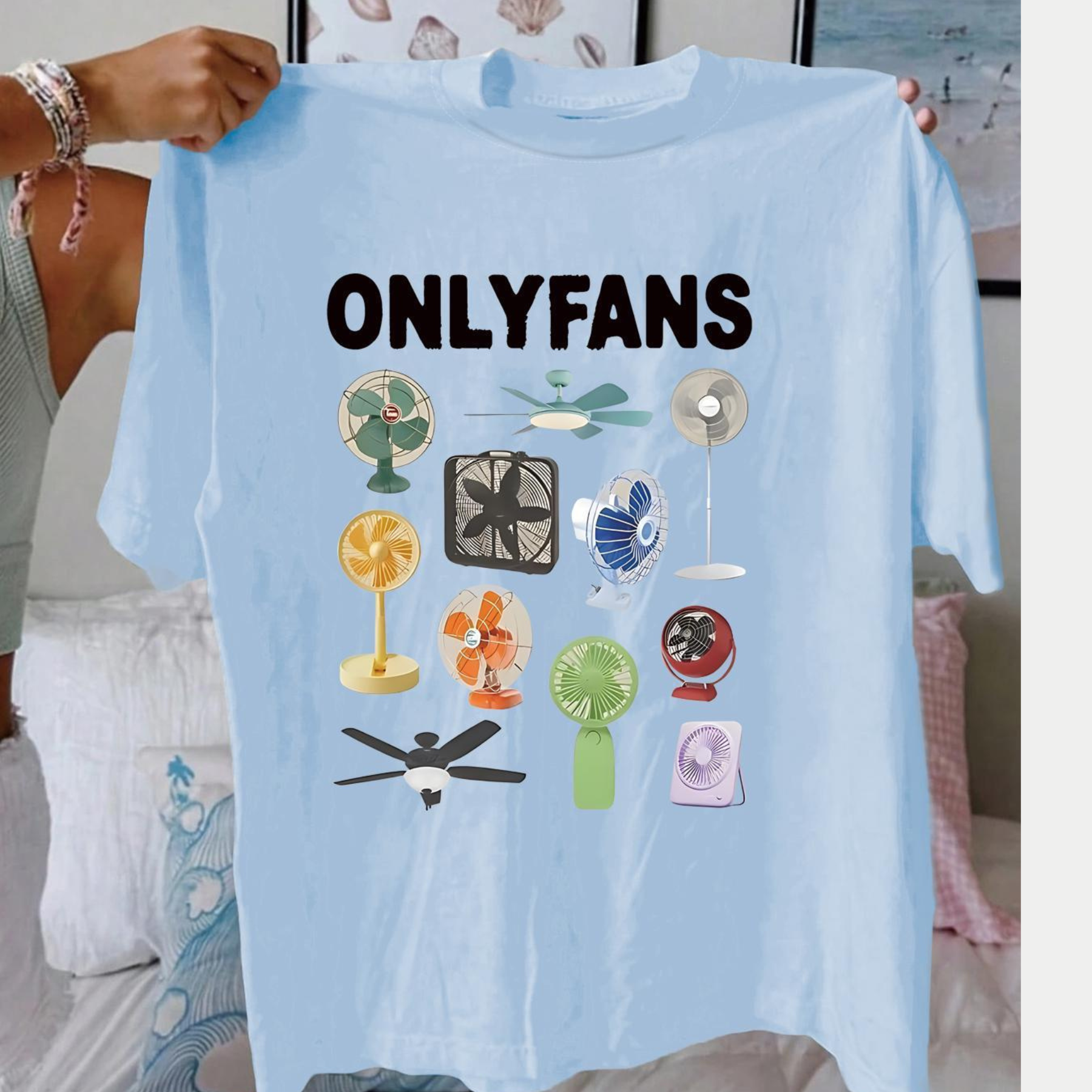 Women’s Letter & Fan Graphic T-Shirt – Casual Summer Round Neck Short Sleeve Tee for Daily Wear
