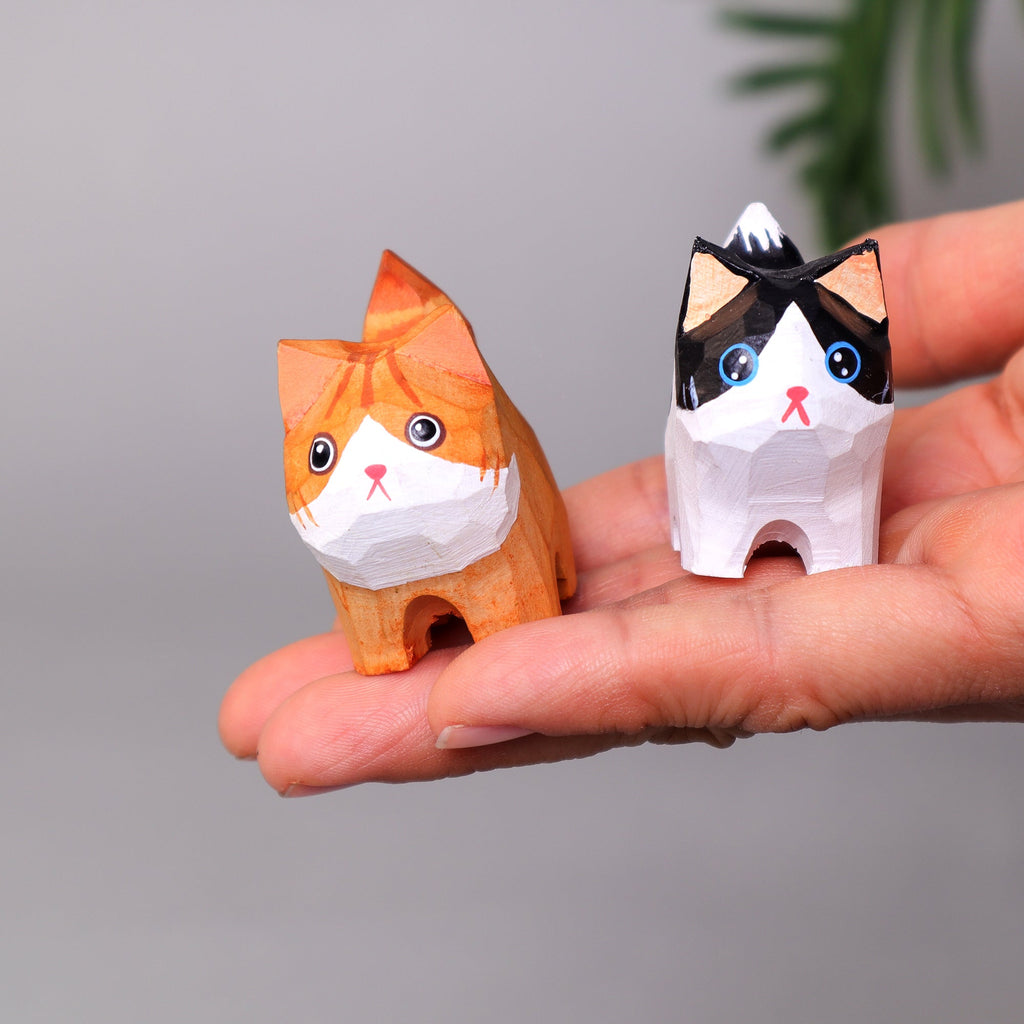 Hand-Carved Wooden Cats, Personalized Gift for Cat Lovers