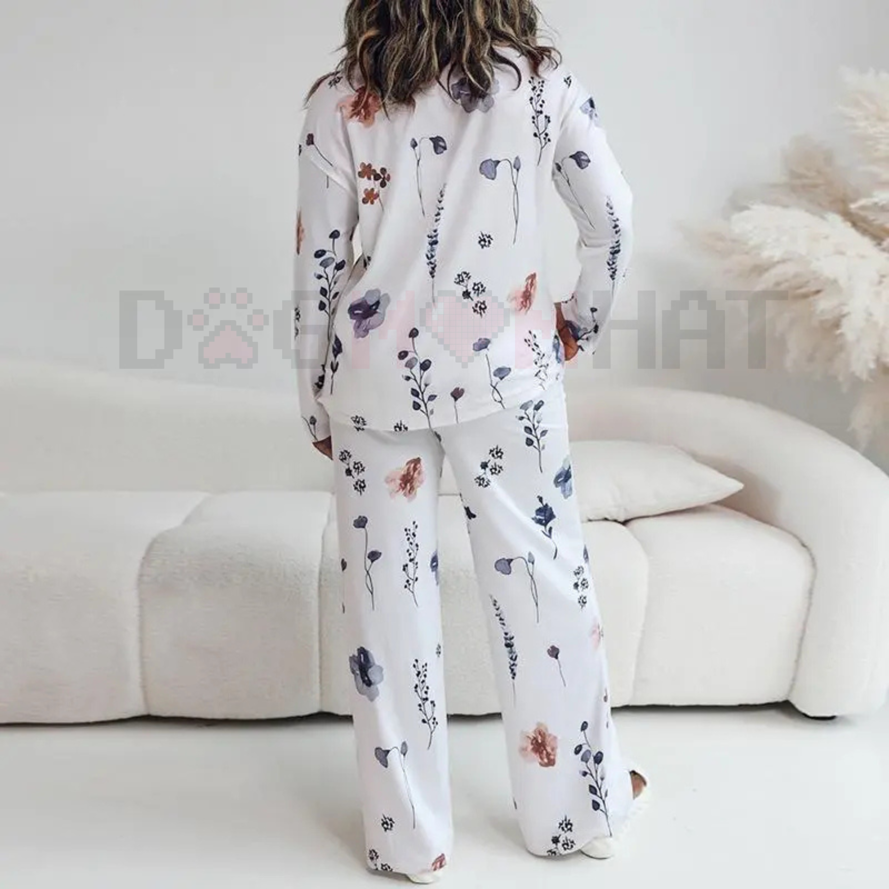 ChicMe Women's Floral Print Round Neck Long Sleeve Top and Casual Floral Pants Sets With Pockets