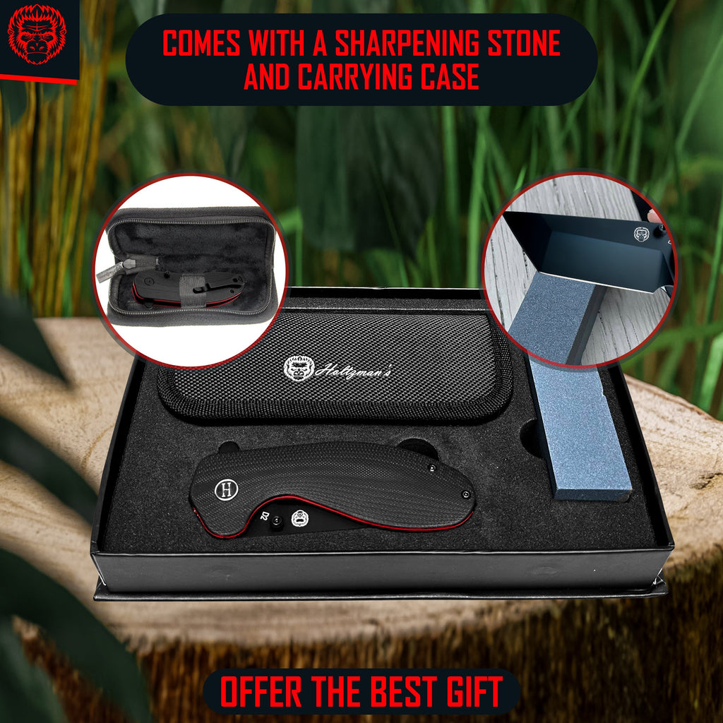 The Pioneer Folding Pocket Knife Giftset for Men and Women (Black and Orange)