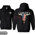 Ariat-Inspired American Flag Bull Skull Hoodie – Unisex Western Cowboy Pullover