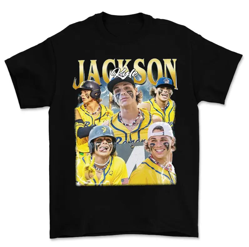 Baseball Star Collage T-Shirt – Retro Sports Graphic Tee with Funny Yellow Player Design