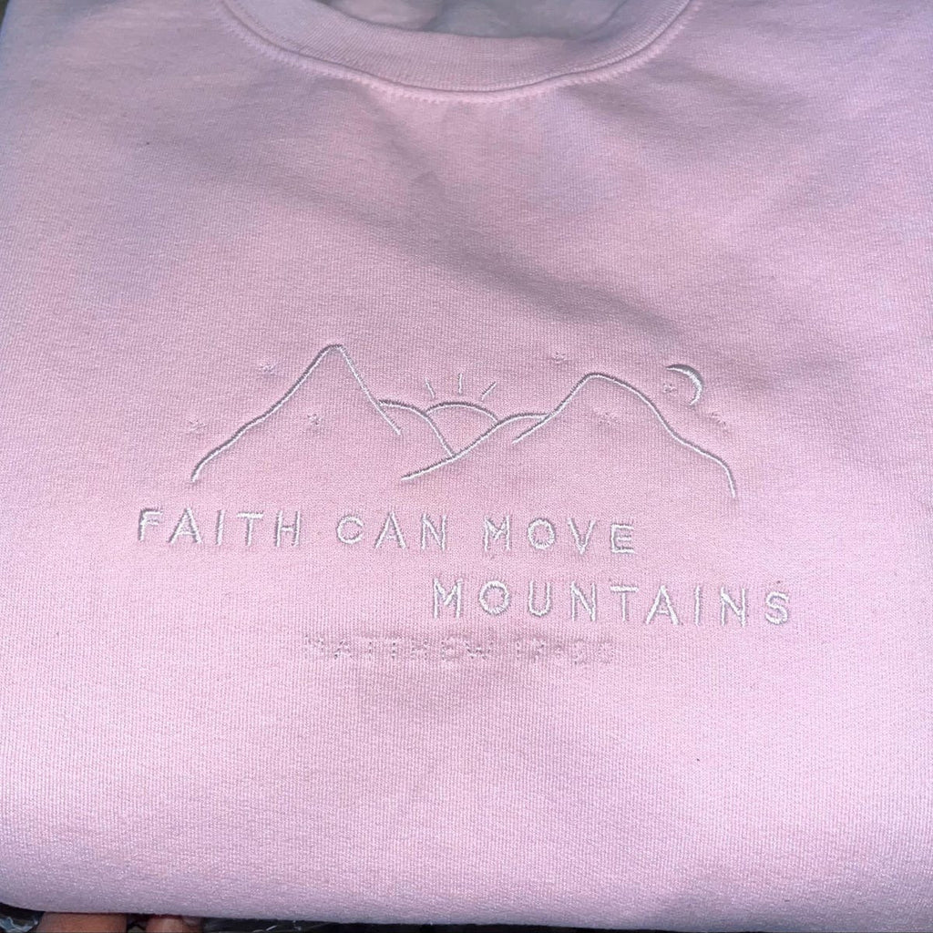 Faith Can Move Mountains Embroidered Sweatshirt, Christian Embroidered Hoodie, Christian Gift, Bible Verse Sweater, Gift for Her
