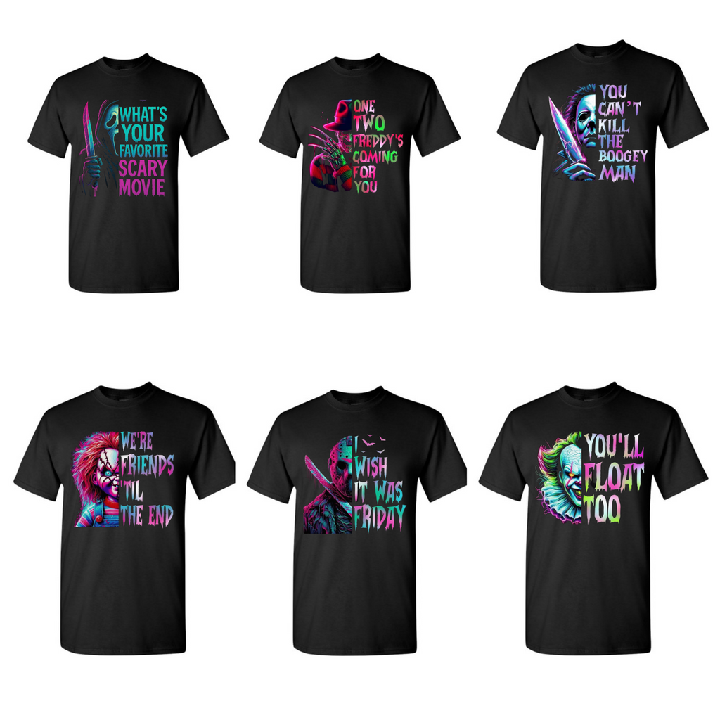 Horror Characters Halloween T-Shirt - Scary Movie Icons & Villains Tee