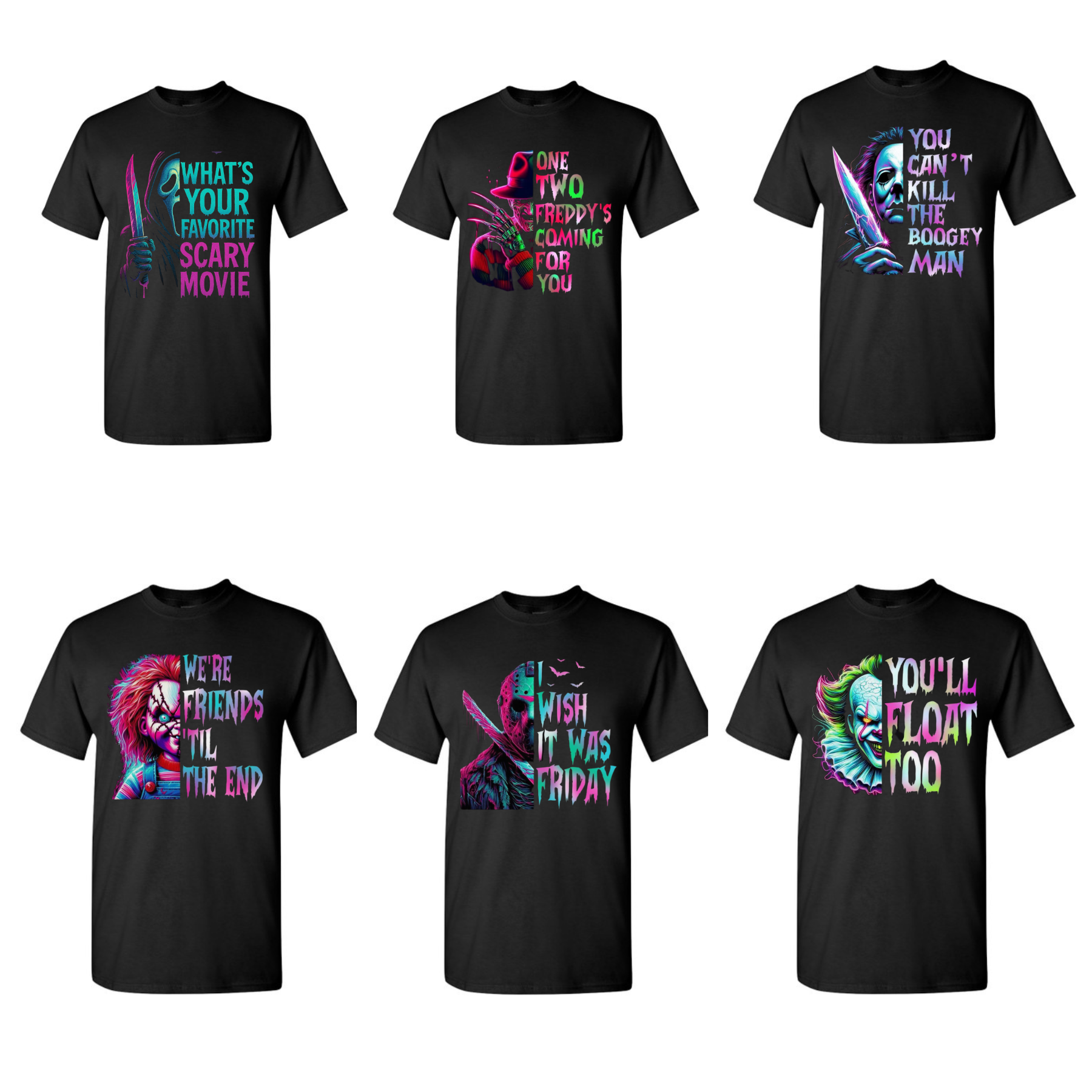 Horror Characters Halloween T-Shirt - Scary Movie Icons & Villains Tee