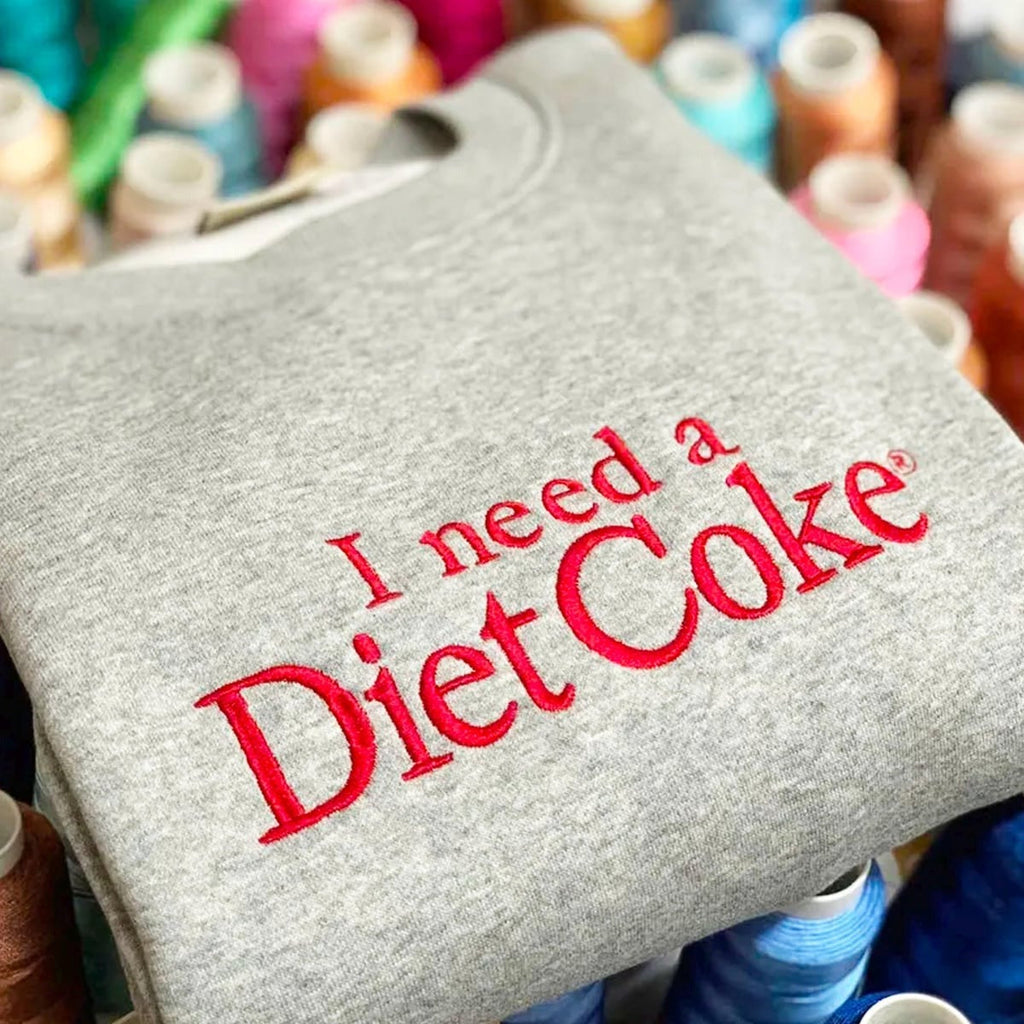 I Need A Diet Coke Embroidered Sweatshirt, Custom Diet Coke Hoodie, Vintage Coke Embroidery, Cute BFF Gift, Trendy Soda Lover Crewneck