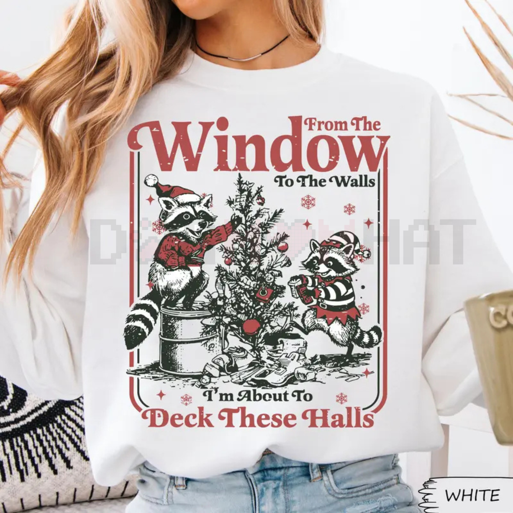 "I'm About To Deck These Halls" Funny Sweatshirt – Raccoon Christmas Tree Graphic