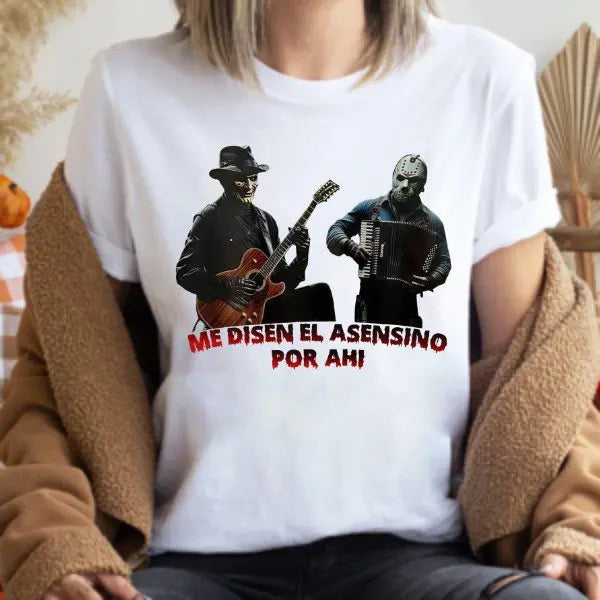 Jason & Freddy "Me Dicen El Asesino Por Ahí" Horror Shirt – Unique Killer Graphic Tee, Halloween Movie T-shirt