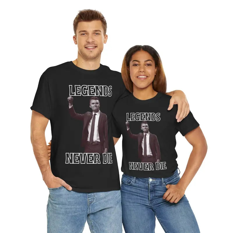"Legends Never Die" Charlie Kirk Unisex Heavy Cotton Tee – Political Quote Shirt