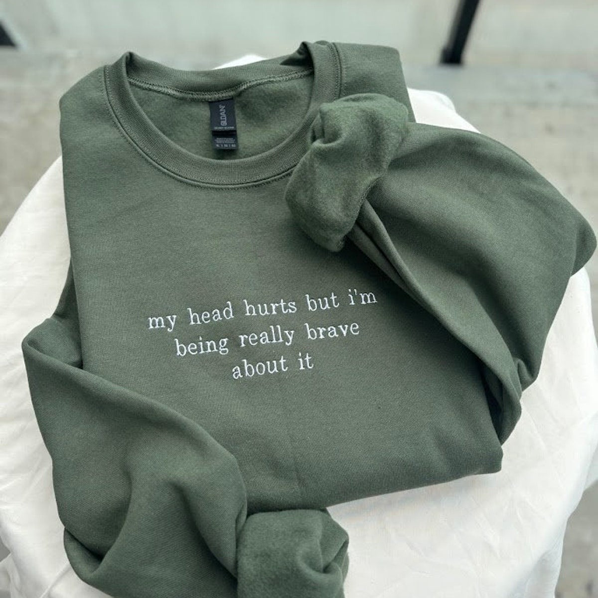 My Head Hurts Embroidered Sweatshirt, Funny Hoodie, Custom Embroidery Sweater, Being Brave About It, Back To School, Migraine Sweater, Ache