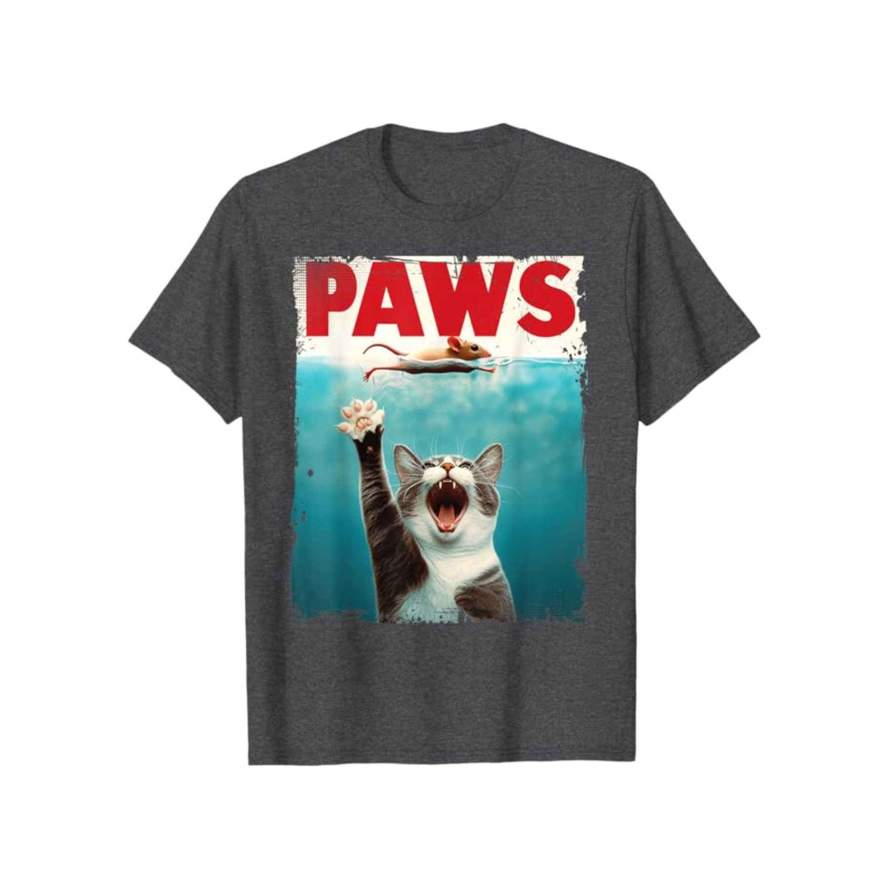 PAWS Parody Cat Mouse T-Shirt – Humorous Cat Chasing Mouse Tee