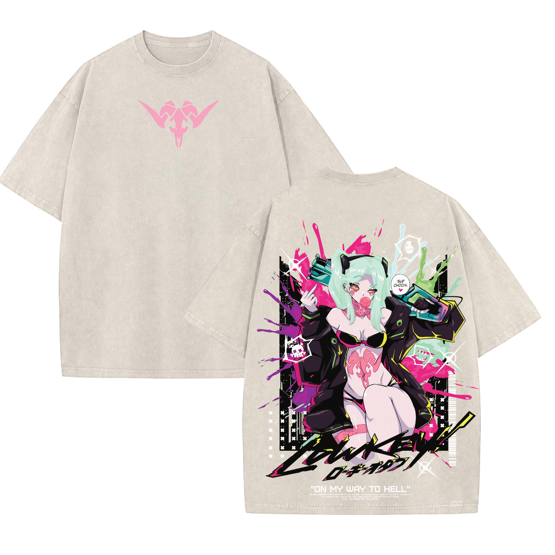 Rebecca Cyberpunk Edgerunners Double Printed Acid Washed T-Shirt