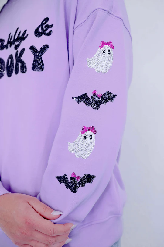 Women's Halloween Sequin Skeleton Crewneck Sweatshirt