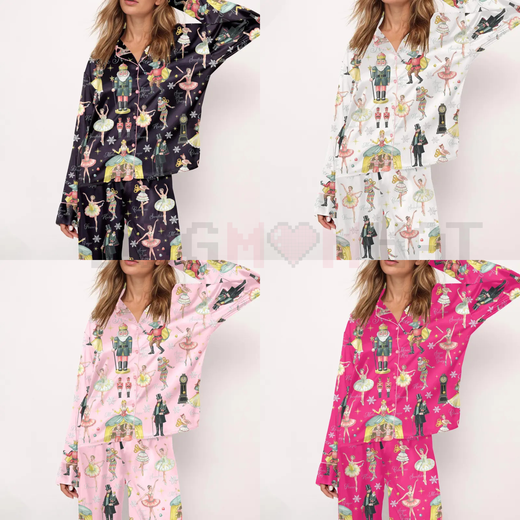 Women's Nutcracker Ballet Print Satin Pajama Set