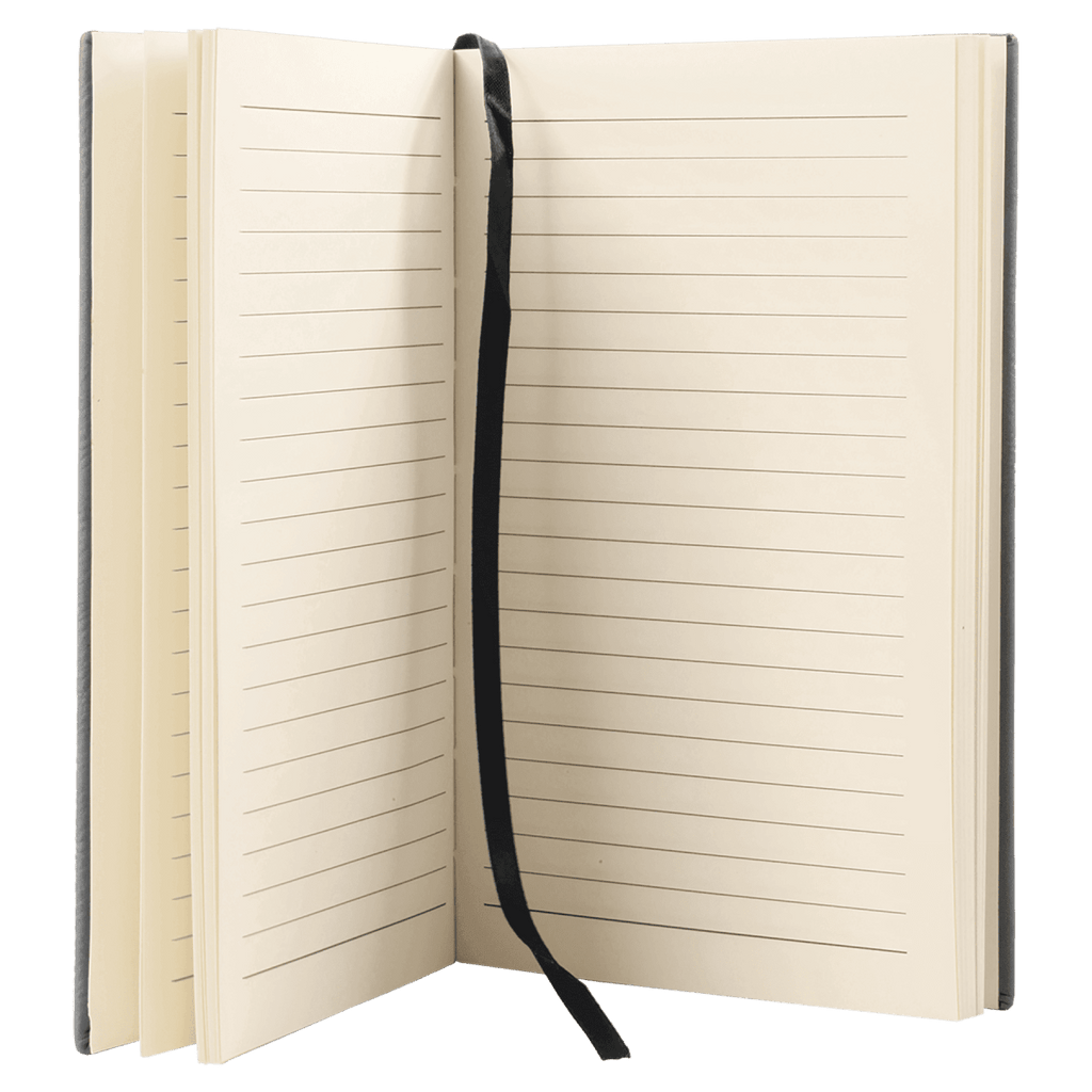 Notebook - Engravable Leatherette Bound With Ribbon Bookmark 5 3/8" x 8 1/4" - 3 Colors