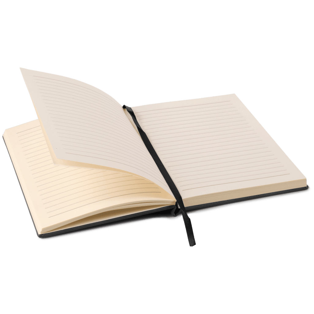 Notebook - Engravable Leatherette Bound With Ribbon Bookmark 5 3/8" x 8 1/4" - 3 Colors