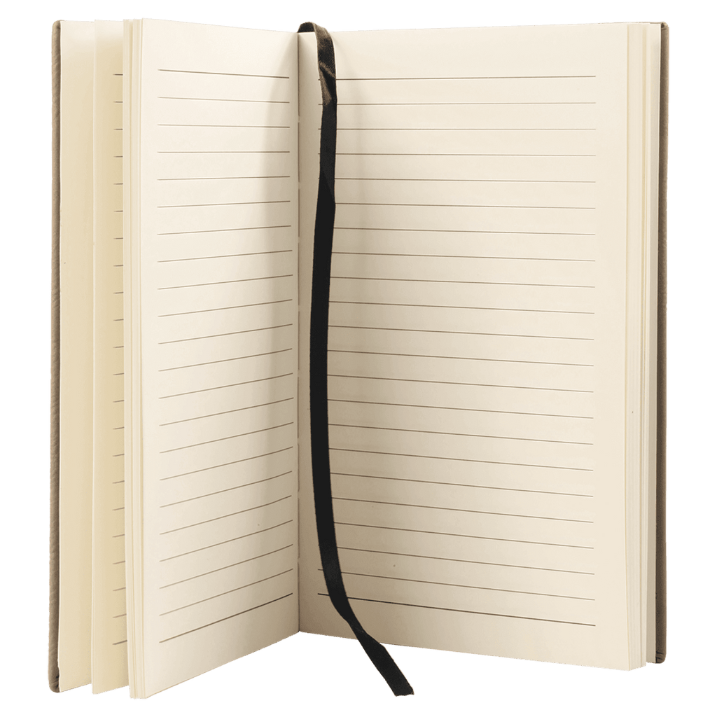 Notebook - Engravable Leatherette Bound With Ribbon Bookmark 5 3/8" x 8 1/4" - 3 Colors